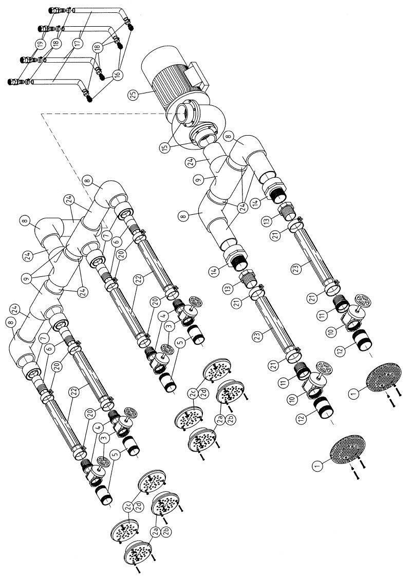Схема Насосный комплект устройства стенового гидромассажа Combi-Whirl, 4 дюзы